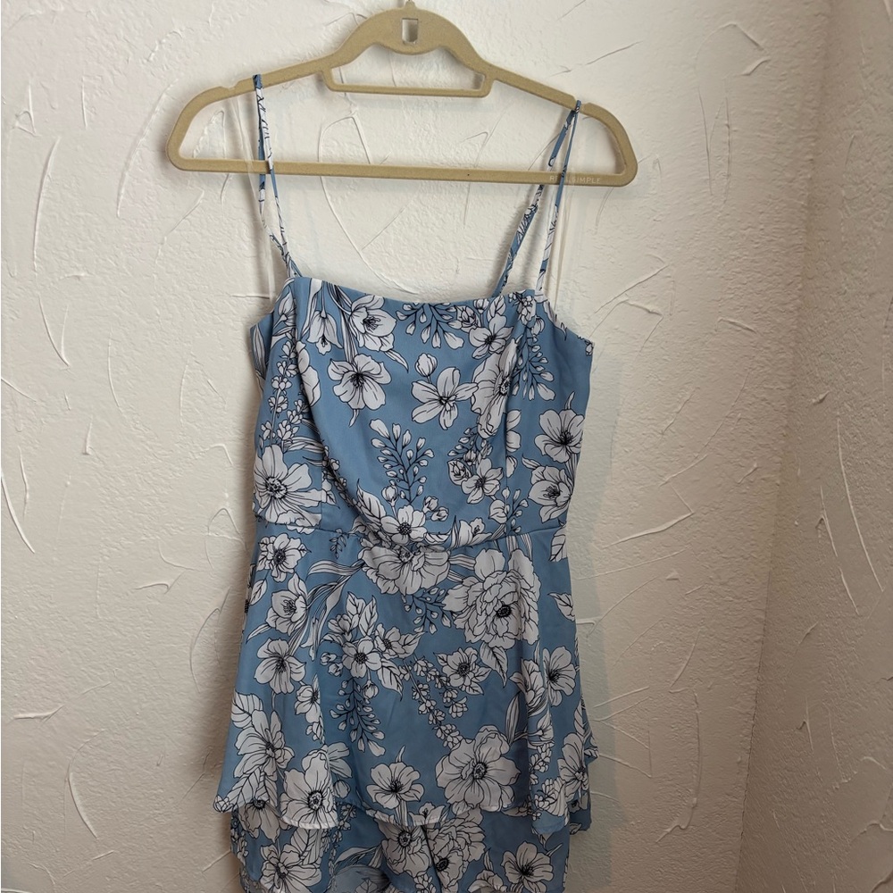 Fashion Nova Blue and White Floral Dress Romper Size 1X